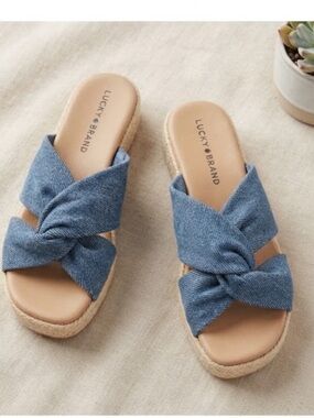 NEW Lucky Brand Fabric Twist Espadrille Sandal Slip On Navy